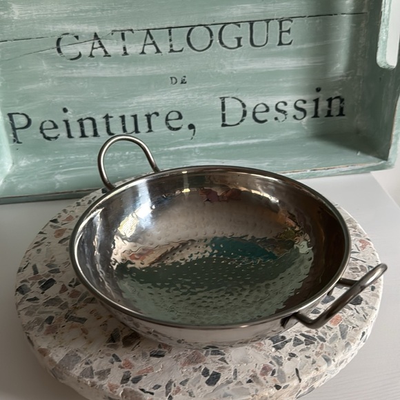 Stainless Steel Wok Like Hammered Serving Bowl with Handles - Picture 4 of 5